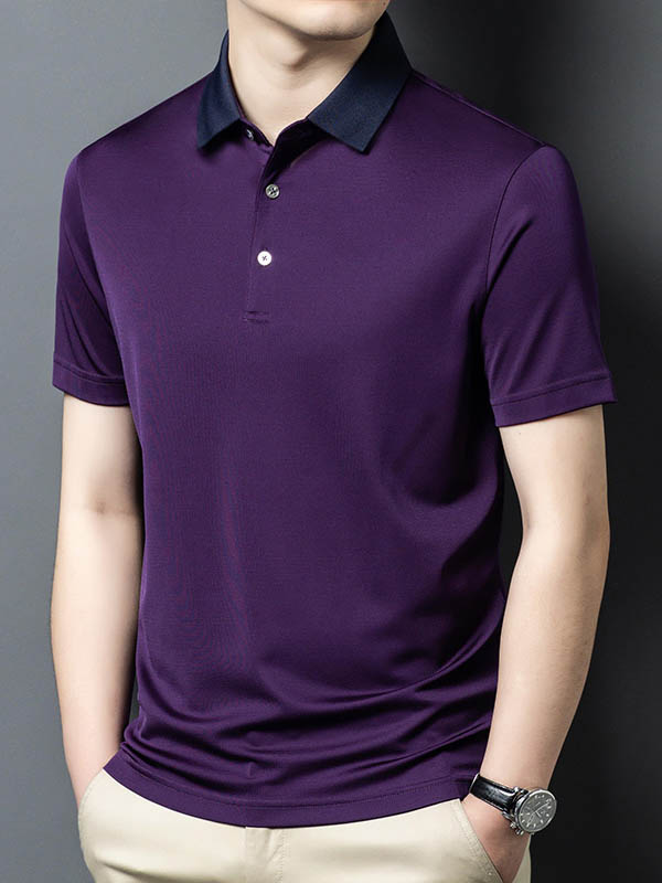 Men's Pure Silk Polo Shirt with Contrasted Collar