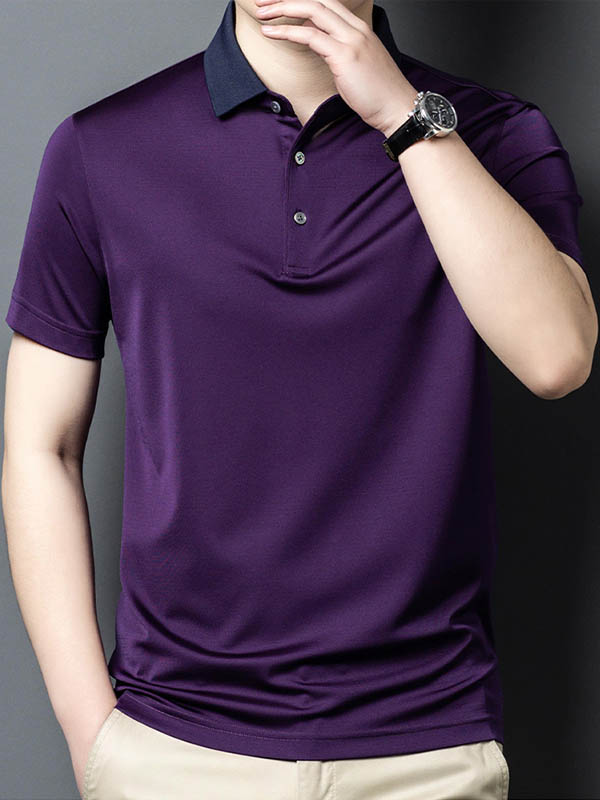 Men's Pure Silk Polo Shirt with Contrasted Collar