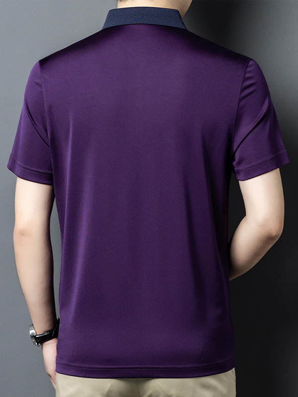 Men's Pure Silk Polo Shirt with Contrasted Collar