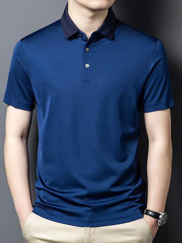 Men's Pure Silk Polo Shirt with Contrasted Collar