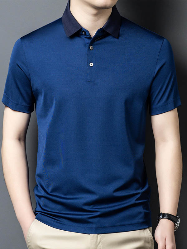 Men's Pure Silk Polo Shirt with Contrasted Collar
