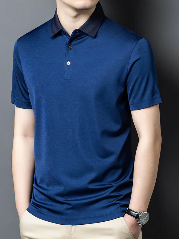 Men's Pure Silk Polo Shirt with Contrasted Collar