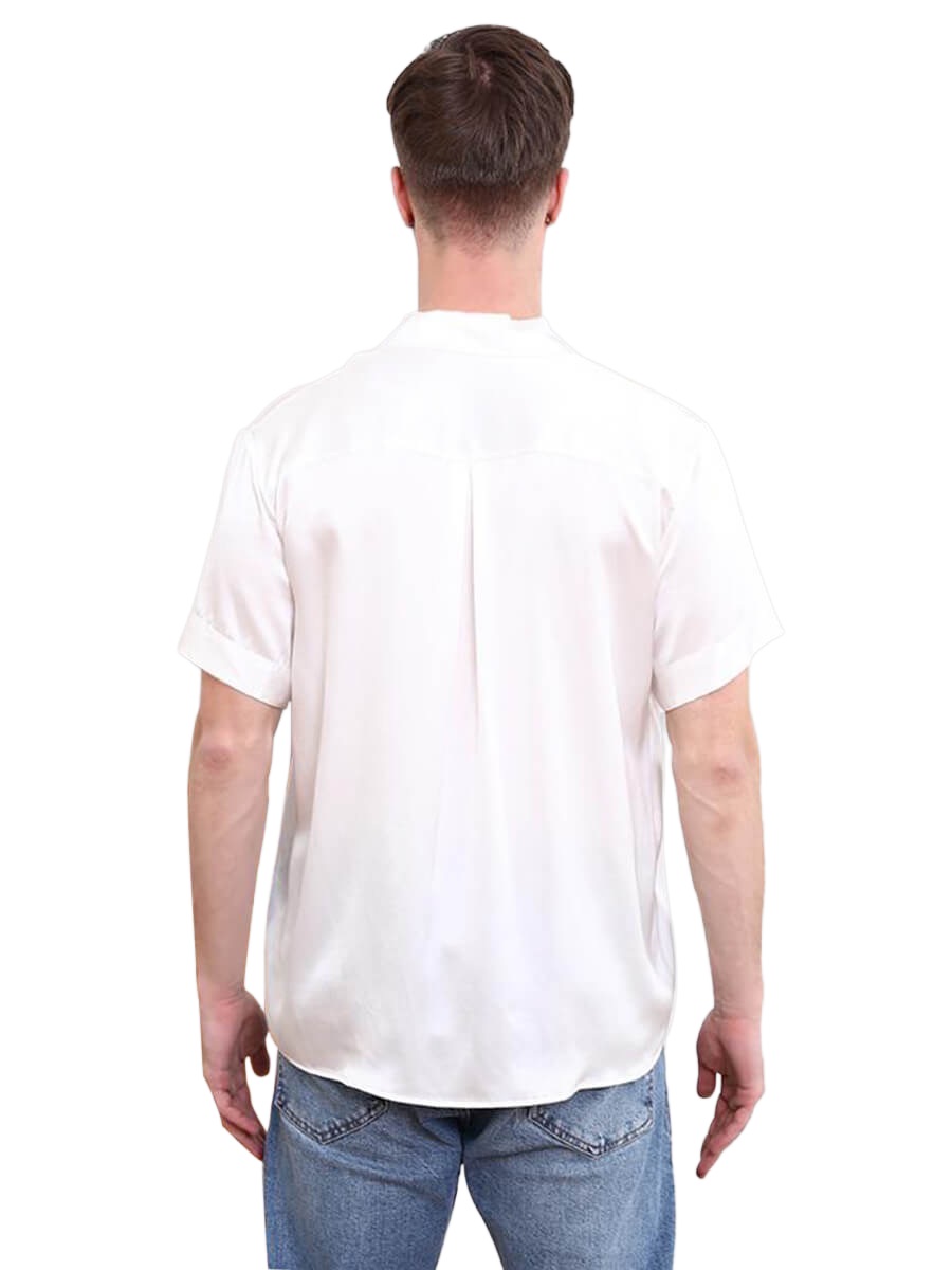 Men’s Relaxed-Fit Short Sleeve Button-Up Silk Camp Collar Shirt