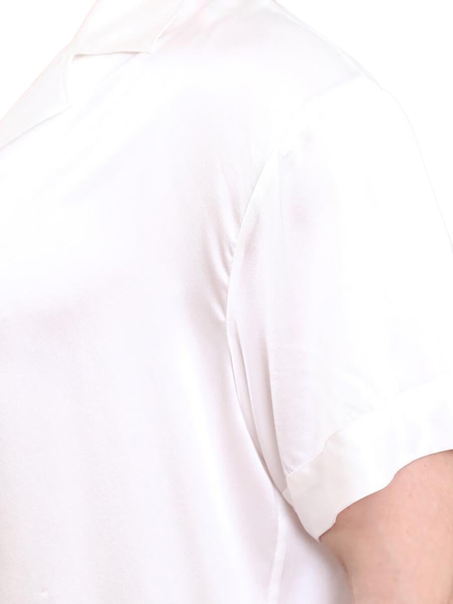 Men’s Relaxed-Fit Short Sleeve Button-Up Silk Camp Collar Shirt