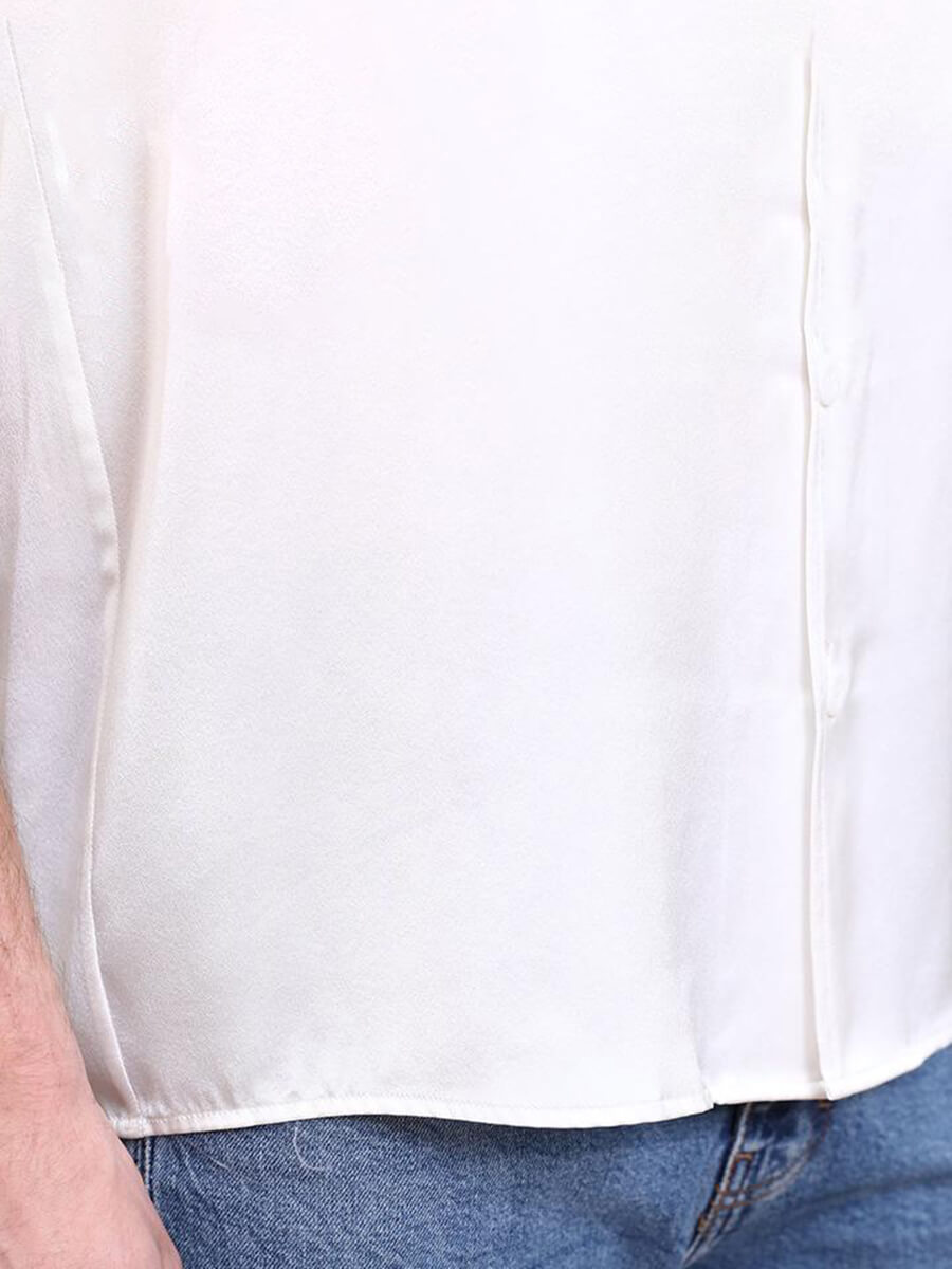 Men’s Relaxed-Fit Short Sleeve Button-Up Silk Camp Collar Shirt