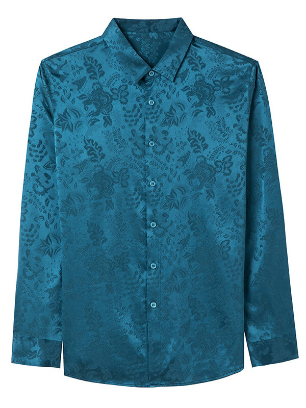 Men’s Long Sleeve Button-Up Paisley Jacquard Silk Dress Shirt