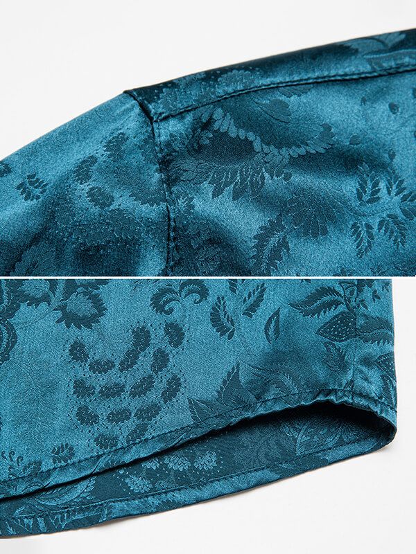 Men’s Long Sleeve Button-Up Paisley Jacquard Silk Dress Shirt