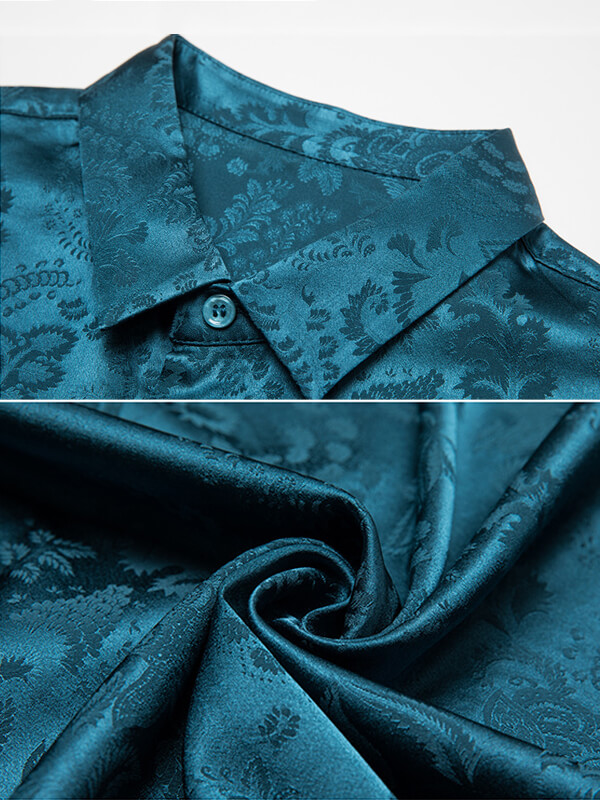 Men’s Long Sleeve Button-Up Paisley Jacquard Silk Dress Shirt