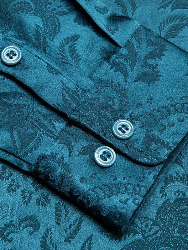 Men’s Long Sleeve Button-Up Paisley Jacquard Silk Dress Shirt