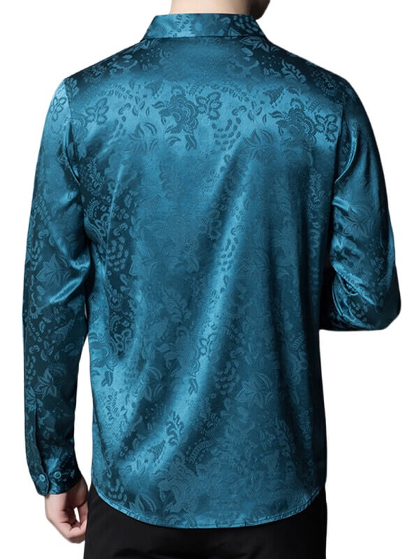 Men’s Long Sleeve Button-Up Paisley Jacquard Silk Dress Shirt