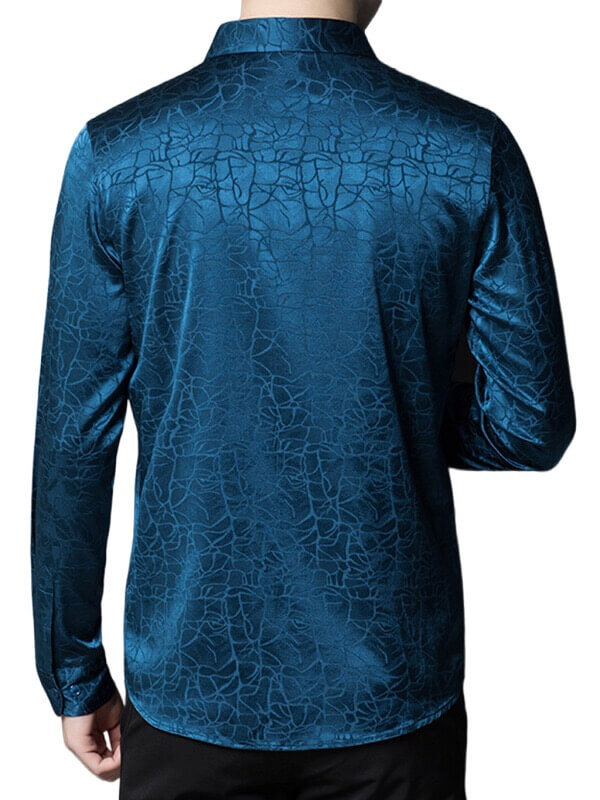 Men's Long Sleeve Jacquard Stretch Mulberry Silk Dress Shirt