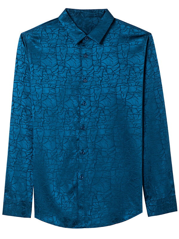 Men's Long Sleeve Jacquard Stretch Mulberry Silk Dress Shirt