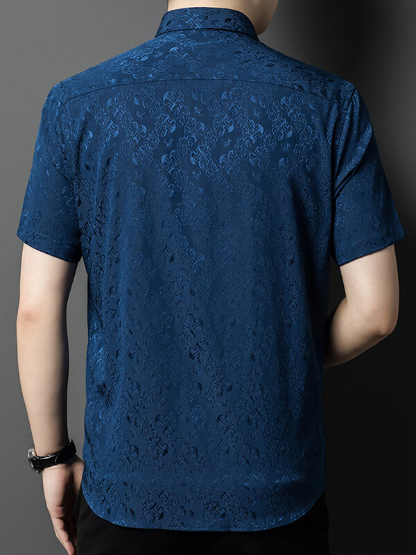 Men's Short Sleeve Floral Jacquard Silk Shirt