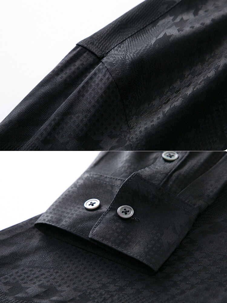Men's Houndstooth Pattern Long Sleeve Button Down Silk Shirt