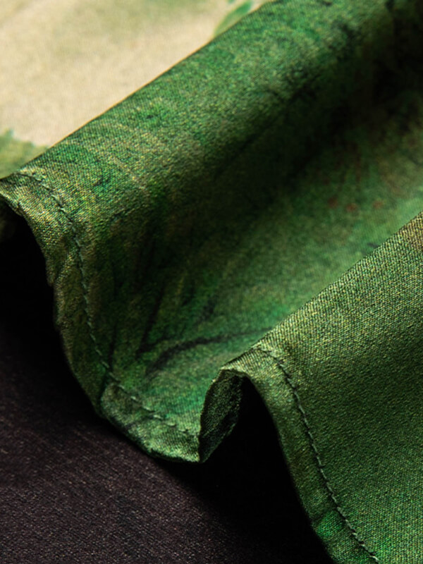 Men's Luxury Green Floral Short Sleeve Silk Dress Shirt