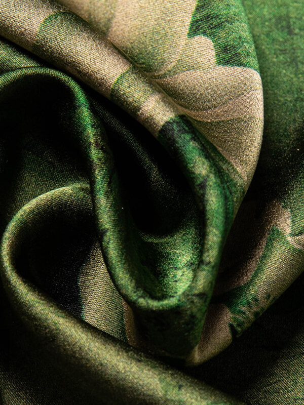 Men's Luxury Green Floral Short Sleeve Silk Dress Shirt