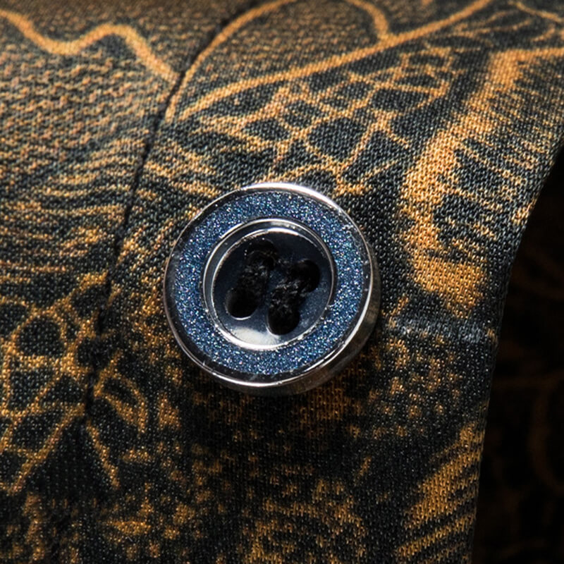 Men's Black and Gold Floral Print Short-sleeve Silk Dress Shirt