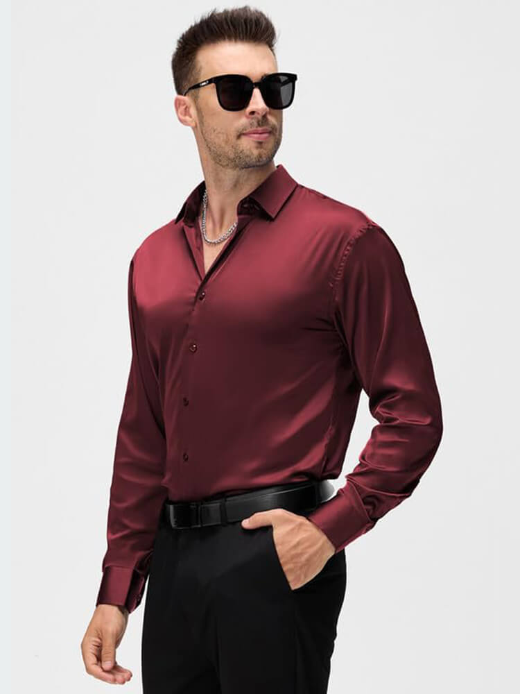 Men's Luxury Button-Up Collar Formal Silk Shirt