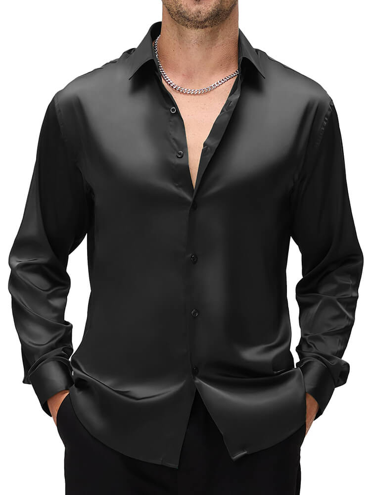 Men's Luxury Button-Up Collar Formal Silk Shirt