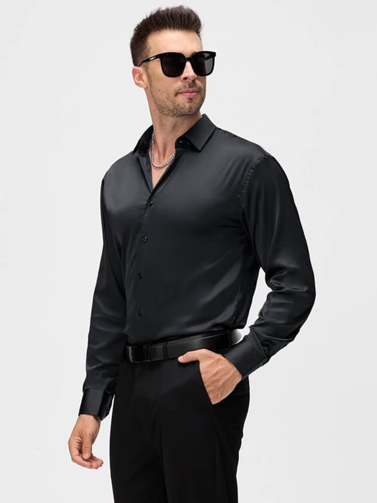 Men's Luxury Button-Up Collar Formal Silk Shirt