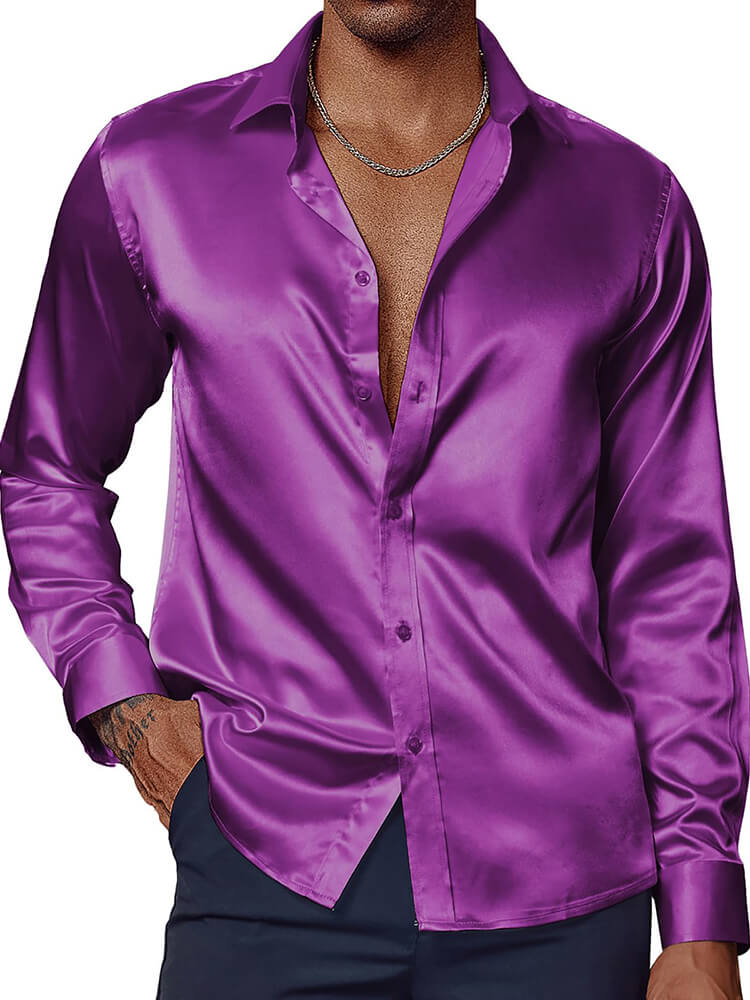 Men's Luxury Button-Up Collar Formal Silk Shirt