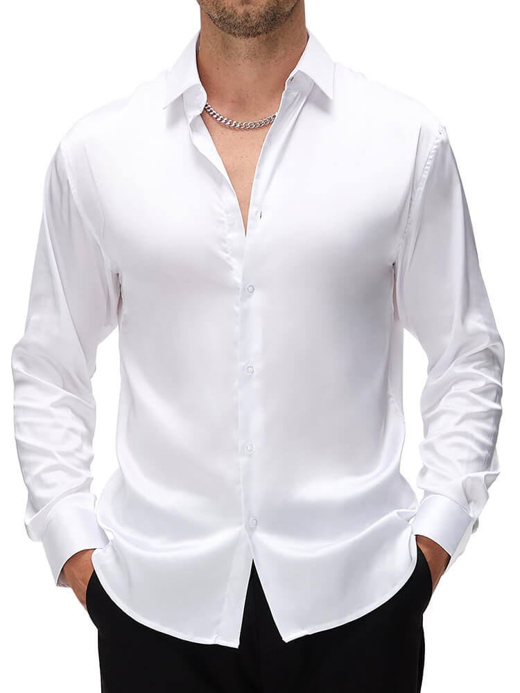 Men's Luxury Button-Up Collar Formal Silk Shirt