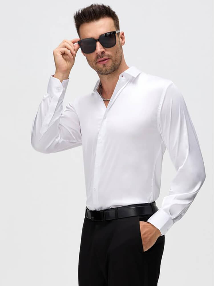 Men's Luxury Button-Up Collar Formal Silk Shirt
