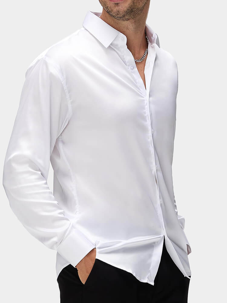 Men's Luxury Button-Up Collar Formal Silk Shirt