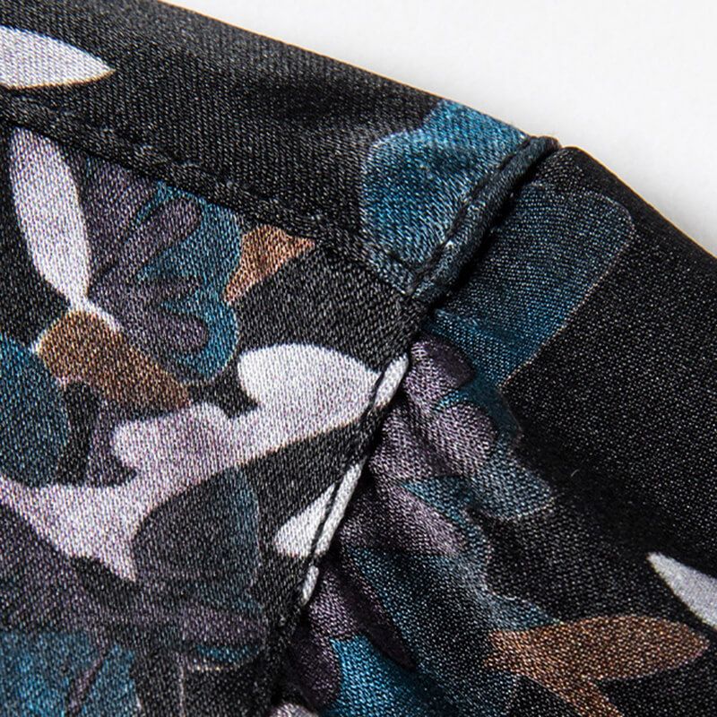 Floral Printed Men's Long Sleeve Button Front Silk Dress Shirt