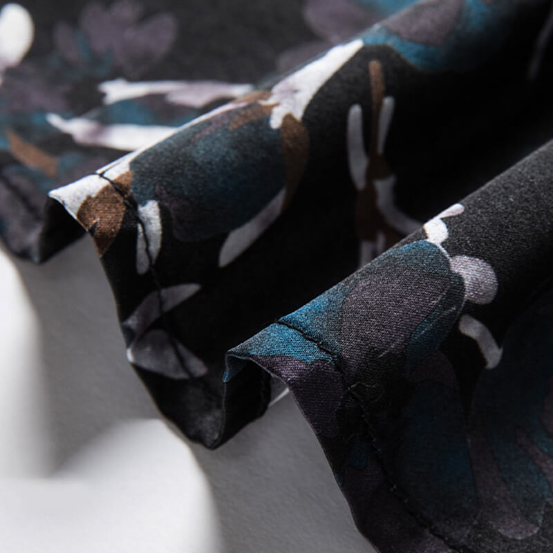 Floral Printed Men's Long Sleeve Button Front Silk Dress Shirt