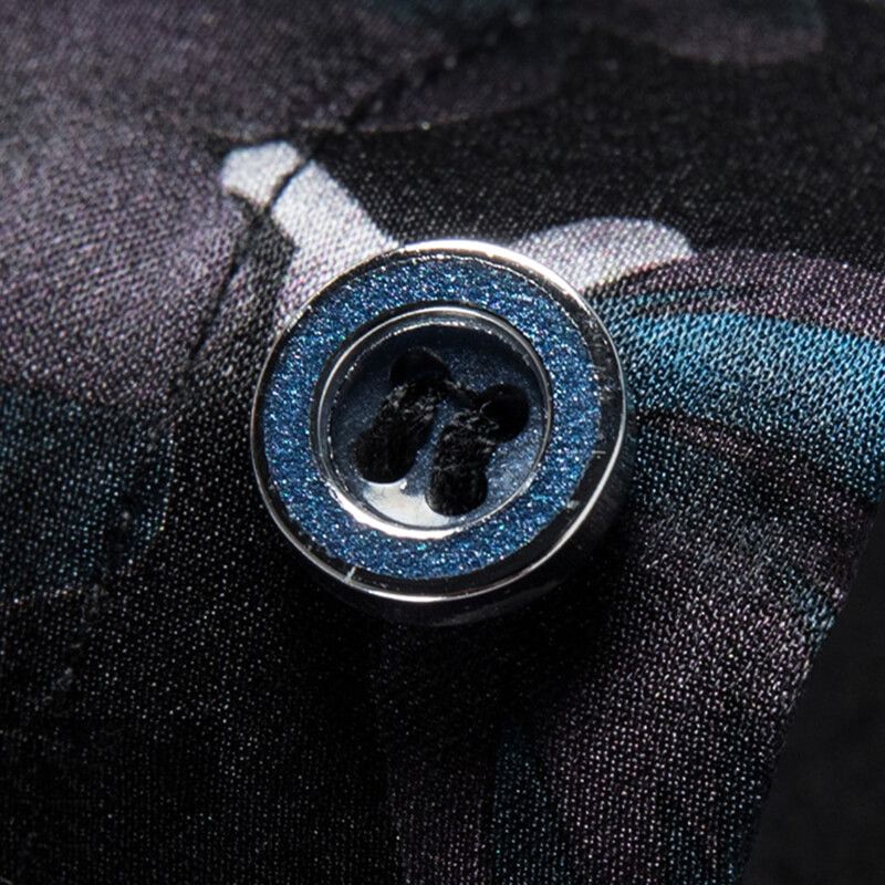 Floral Printed Men's Long Sleeve Button Front Silk Dress Shirt