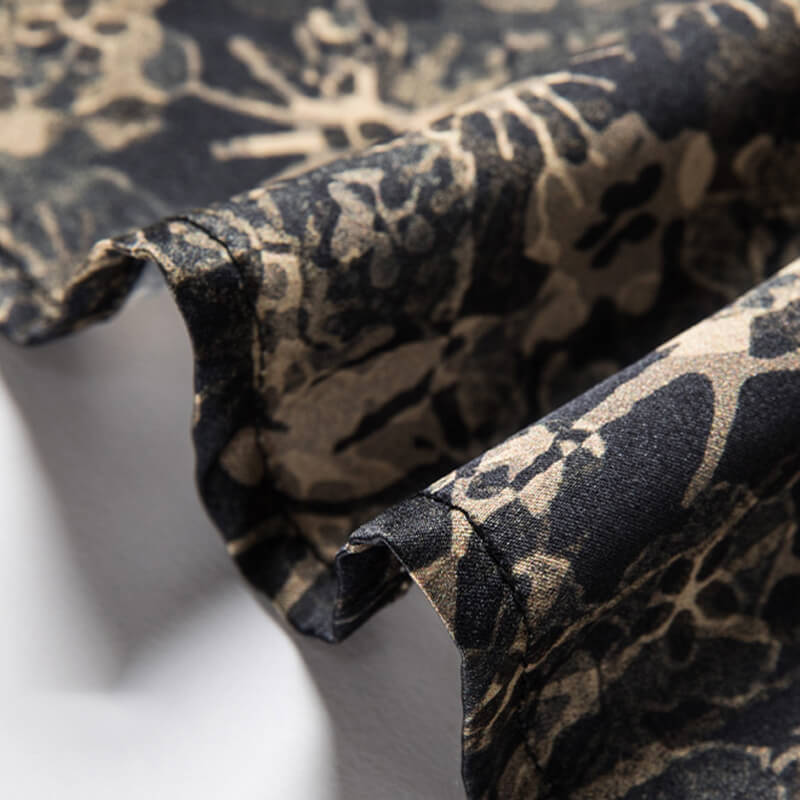 Black and Gold Floral Long Sleeve Silk Dress Shirt For Men