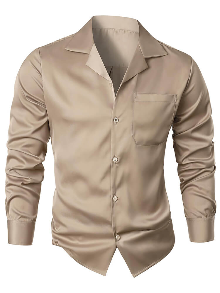 22 Momme Men's Classic Long Sleeve Silk Cuban Collar Shirt