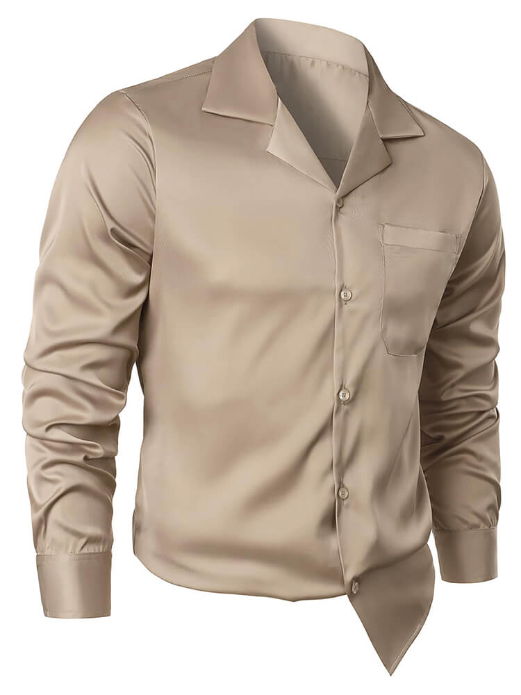 22 Momme Men's Classic Long Sleeve Silk Cuban Collar Shirt