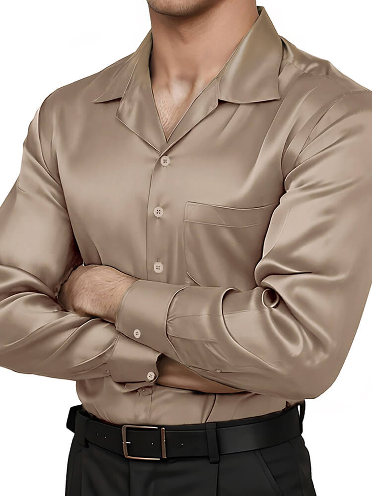 22 Momme Men's Classic Long Sleeve Silk Cuban Collar Shirt