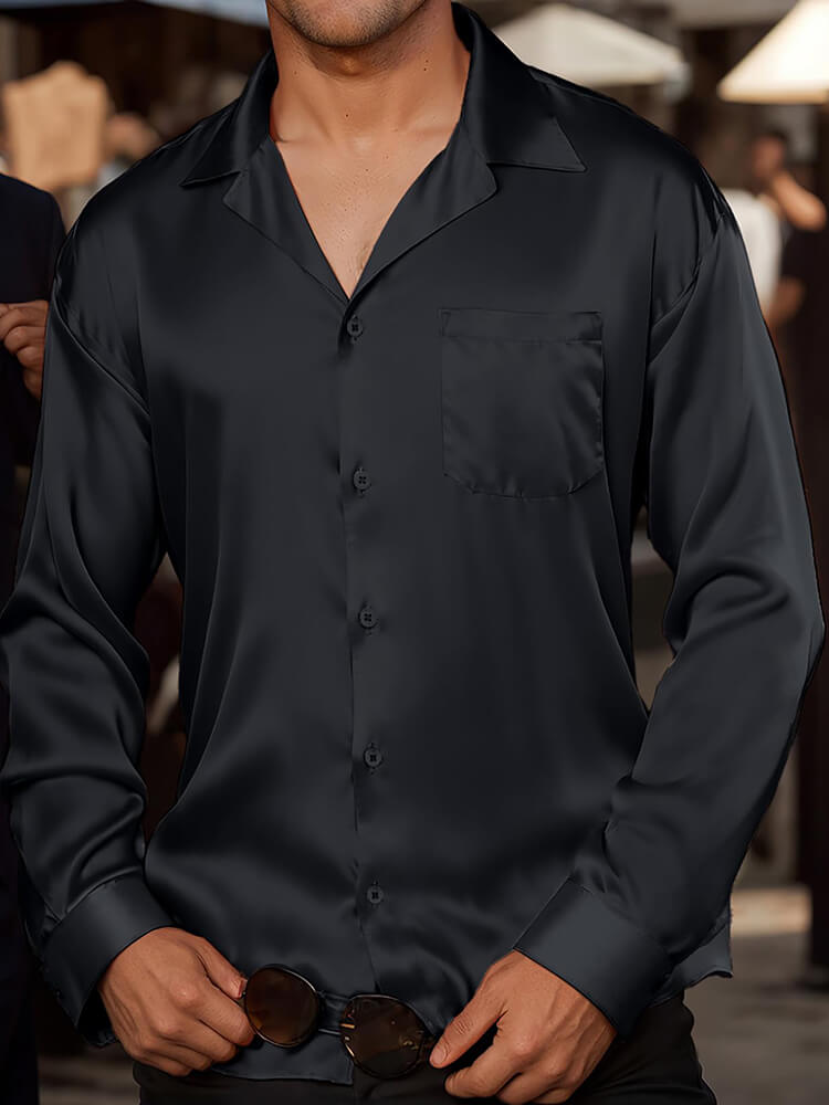 22 Momme Men's Classic Long Sleeve Silk Cuban Collar Shirt