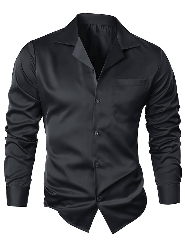 22 Momme Men's Classic Long Sleeve Silk Cuban Collar Shirt