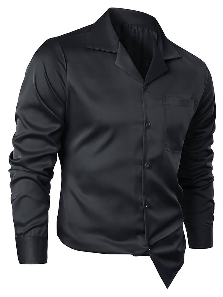 22 Momme Men's Classic Long Sleeve Silk Cuban Collar Shirt