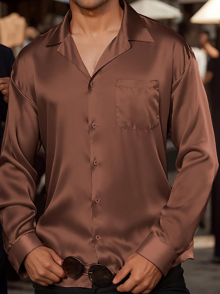 22 Momme Men's Classic Long Sleeve Silk Cuban Collar Shirt