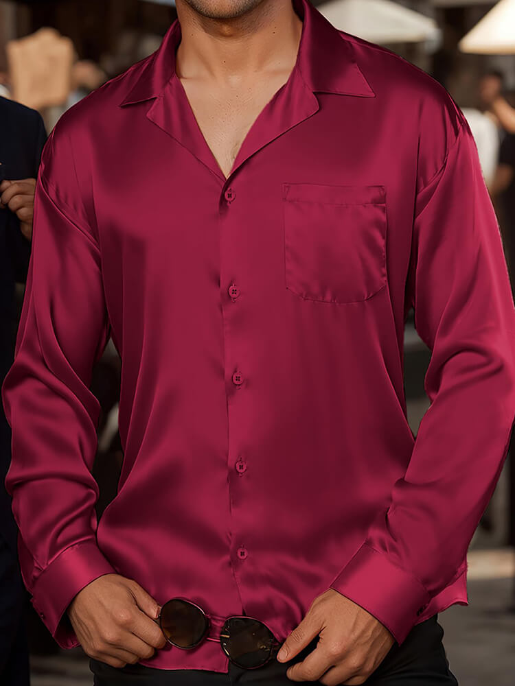 22 Momme Men's Classic Long Sleeve Silk Cuban Collar Shirt