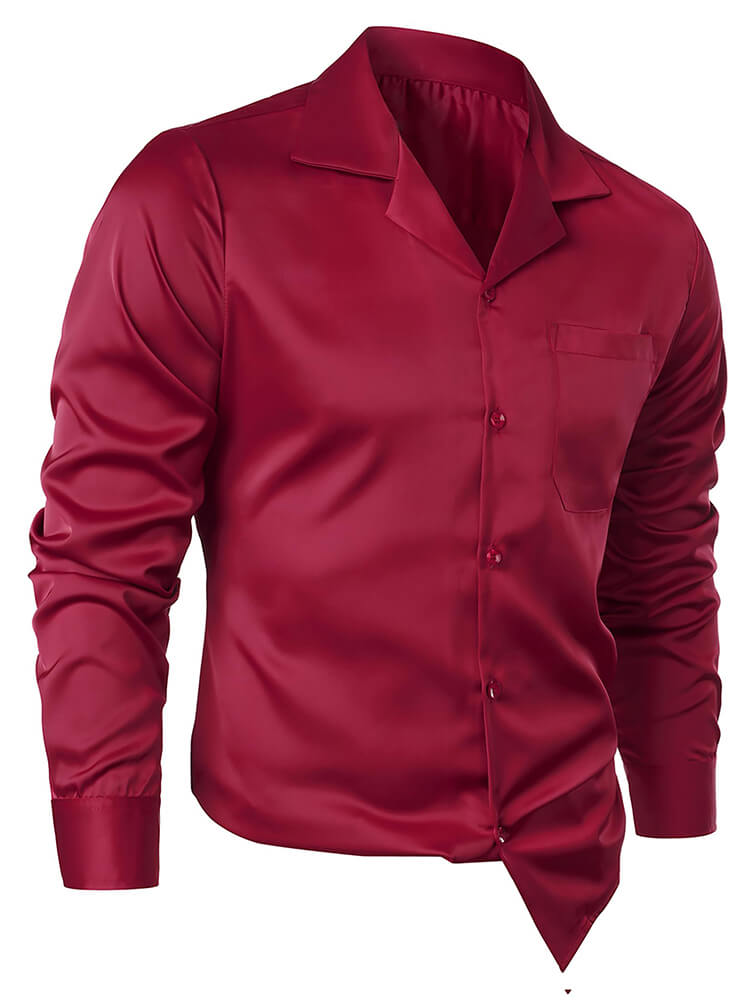 22 Momme Men's Classic Long Sleeve Silk Cuban Collar Shirt