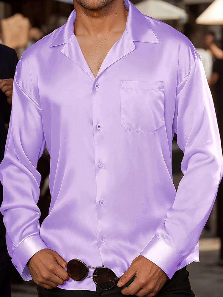 22 Momme Men's Classic Long Sleeve Silk Cuban Collar Shirt