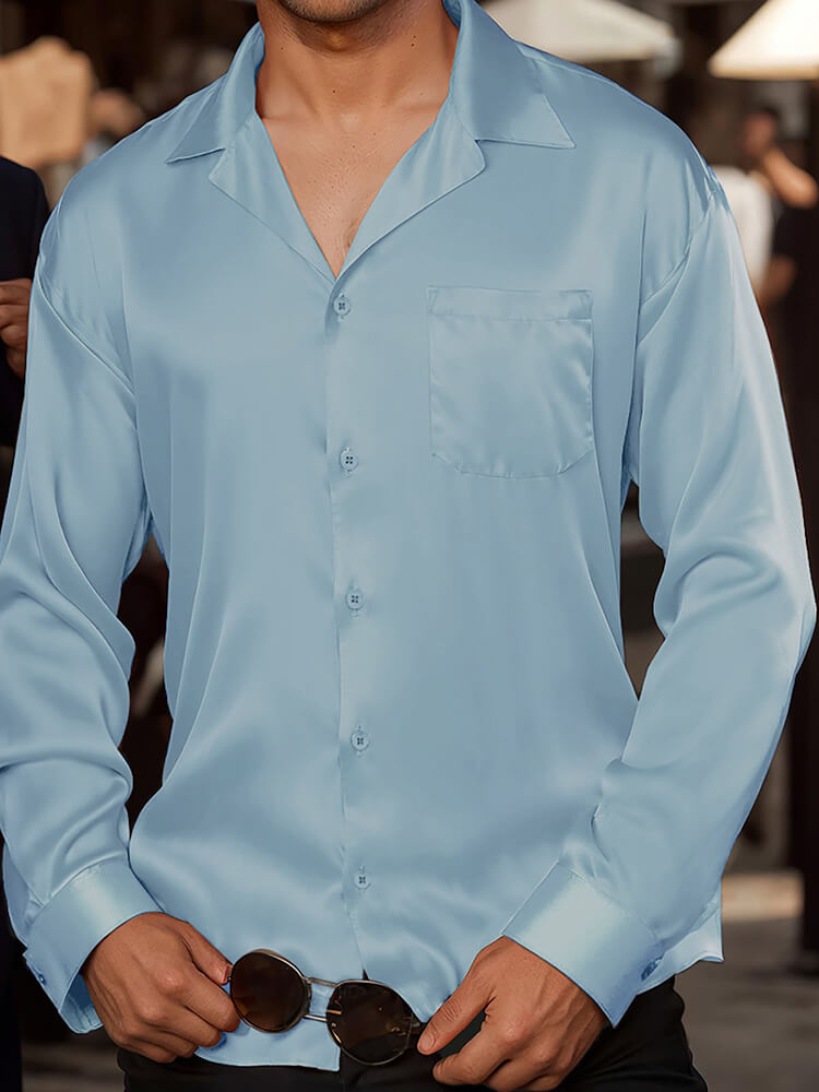 22 Momme Men's Classic Long Sleeve Silk Cuban Collar Shirt