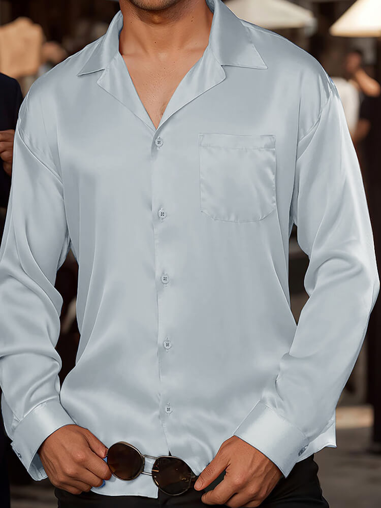 22 Momme Men's Classic Long Sleeve Silk Cuban Collar Shirt