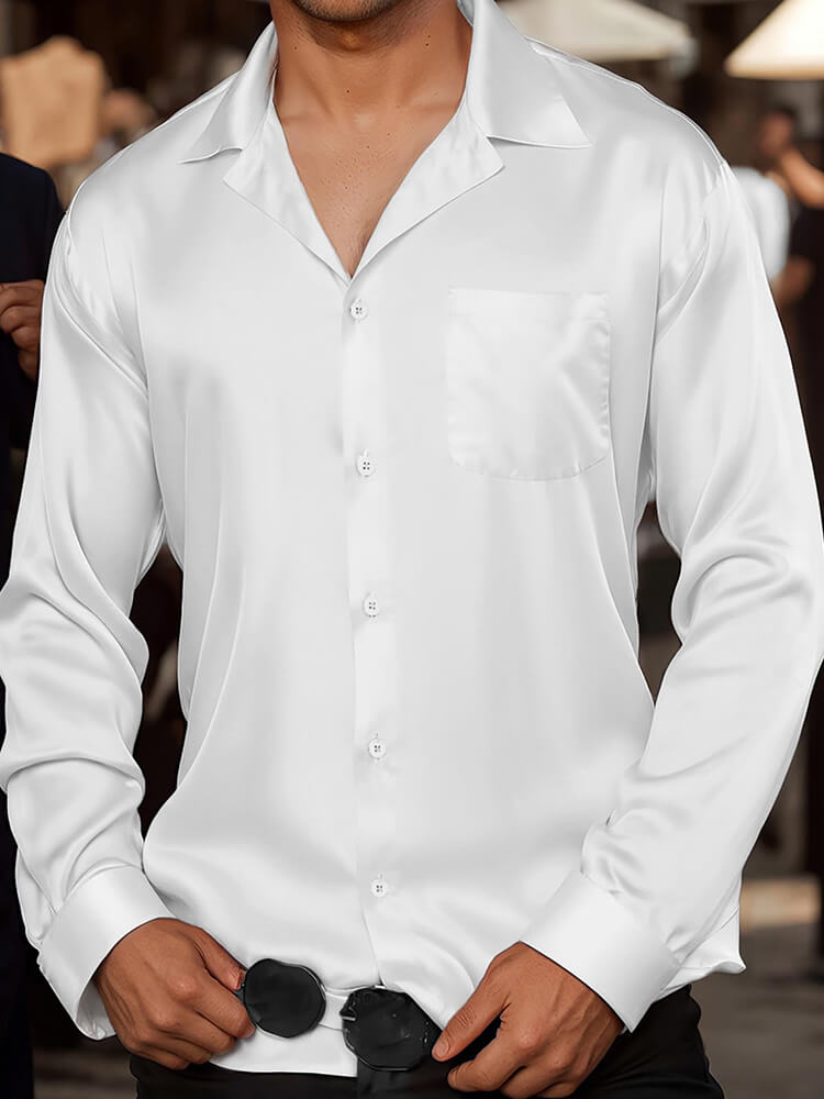 22 Momme Men's Classic Long Sleeve Silk Cuban Collar Shirt