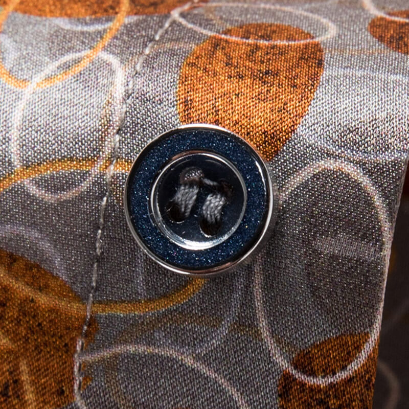 Men’s Silver Orange Dot Circle Print Short Sleeve Silk Shirt