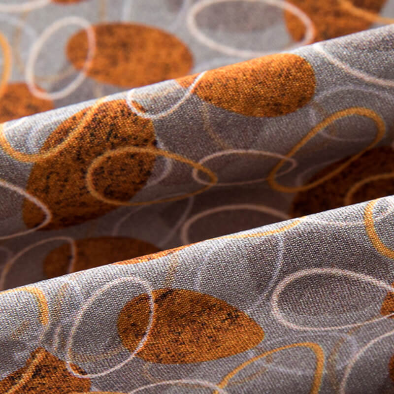 Men’s Silver Orange Dot Circle Print Short Sleeve Silk Shirt