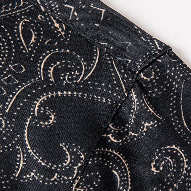Men's Black Short Sleeve Paisley Stretch Silk Shirt