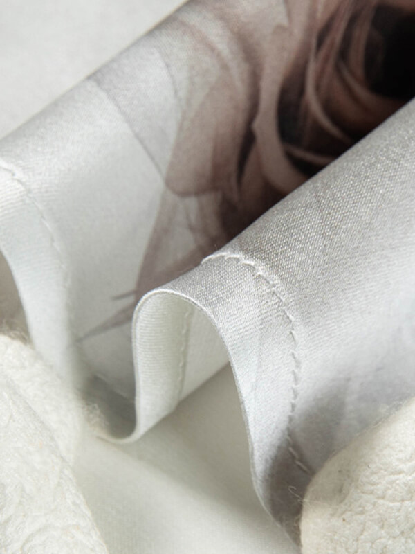 Men’s Silver Gray Romantic Rose Print Short Sleeve Silk Shirt