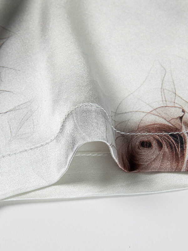 Men’s Silver Gray Romantic Rose Print Short Sleeve Silk Shirt